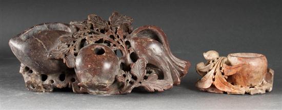 Two Chinese carved soapstone fruit 136254