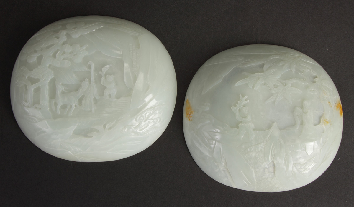 2 Chinese Carved White Jade Plaques
