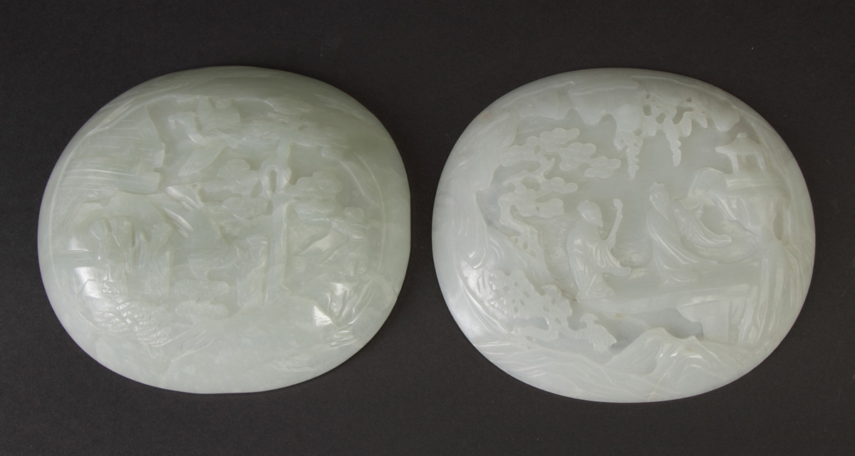 2 Chinese Carved White Jade Plaques 1365a7