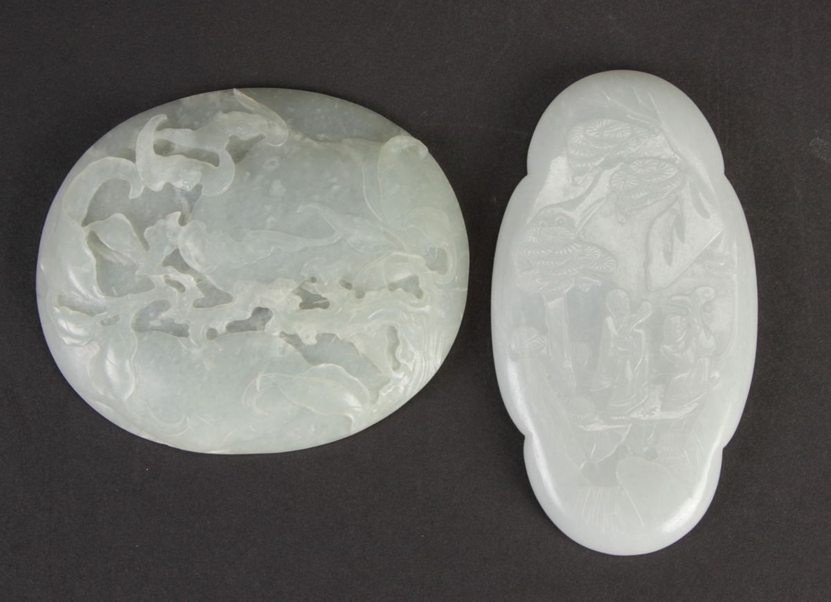 2 Chinese Carved White Jade Plaques 1365a0