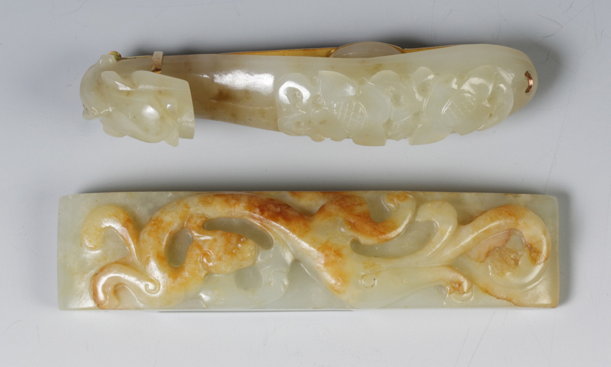 2 Carved Jade Belt Hooks Condition: