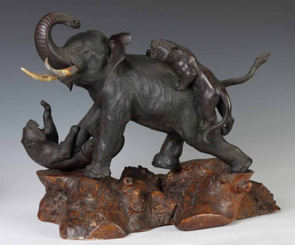 Sgn Japanese Bronze Elephant With 1365c0