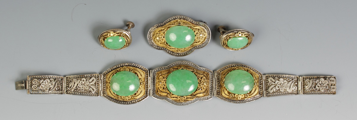 Chinese Silver Jade Bracelet 1365c1