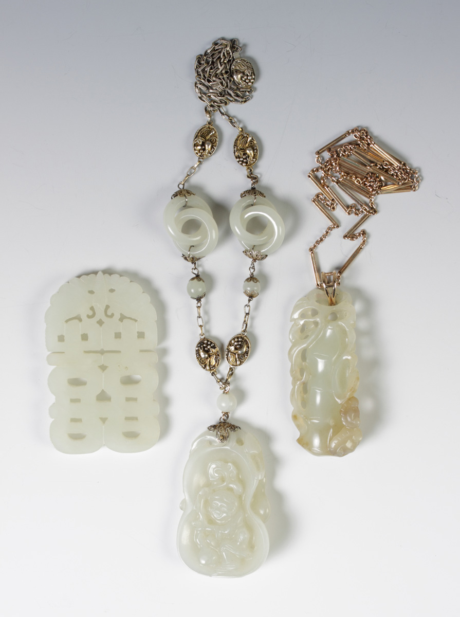 3 Carved Jade Pendants L to R  1365c8