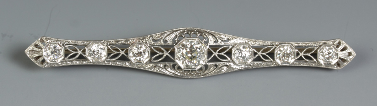 Platinum Diamond Bar Pin Marked 136616