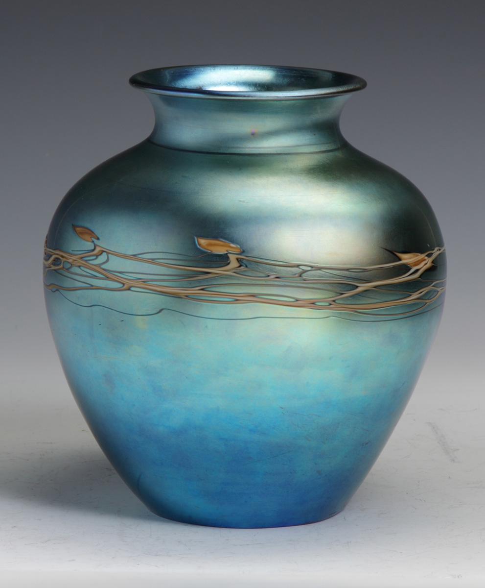 Fine Steuben Blue Aurene Vase Sgn. Steuben