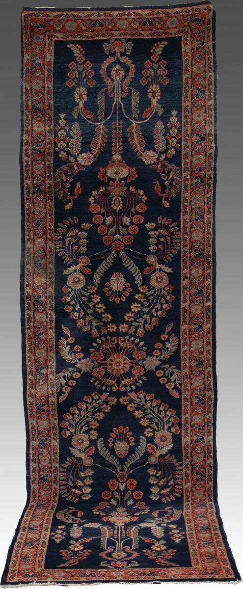 Sarouk Runner Blue background.Condition: