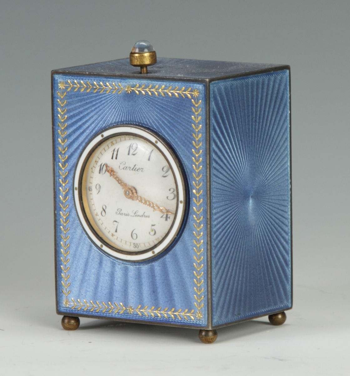 A Fine Cartier Blue Guilloche Clock 136692