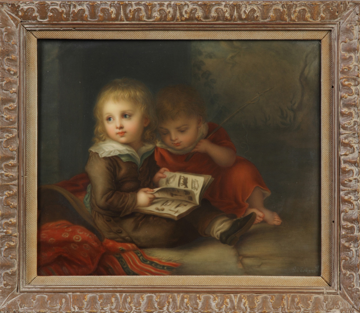 Sgn. KPM Plaque of Two children reading