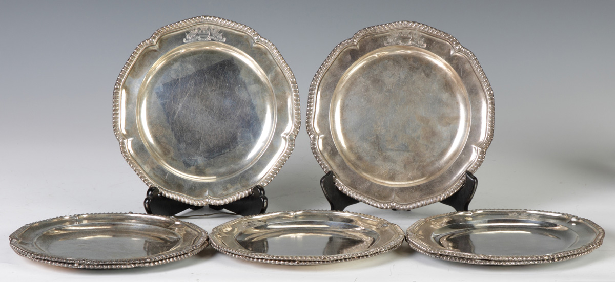 Set of 8 George III Silver Plates Gadroon