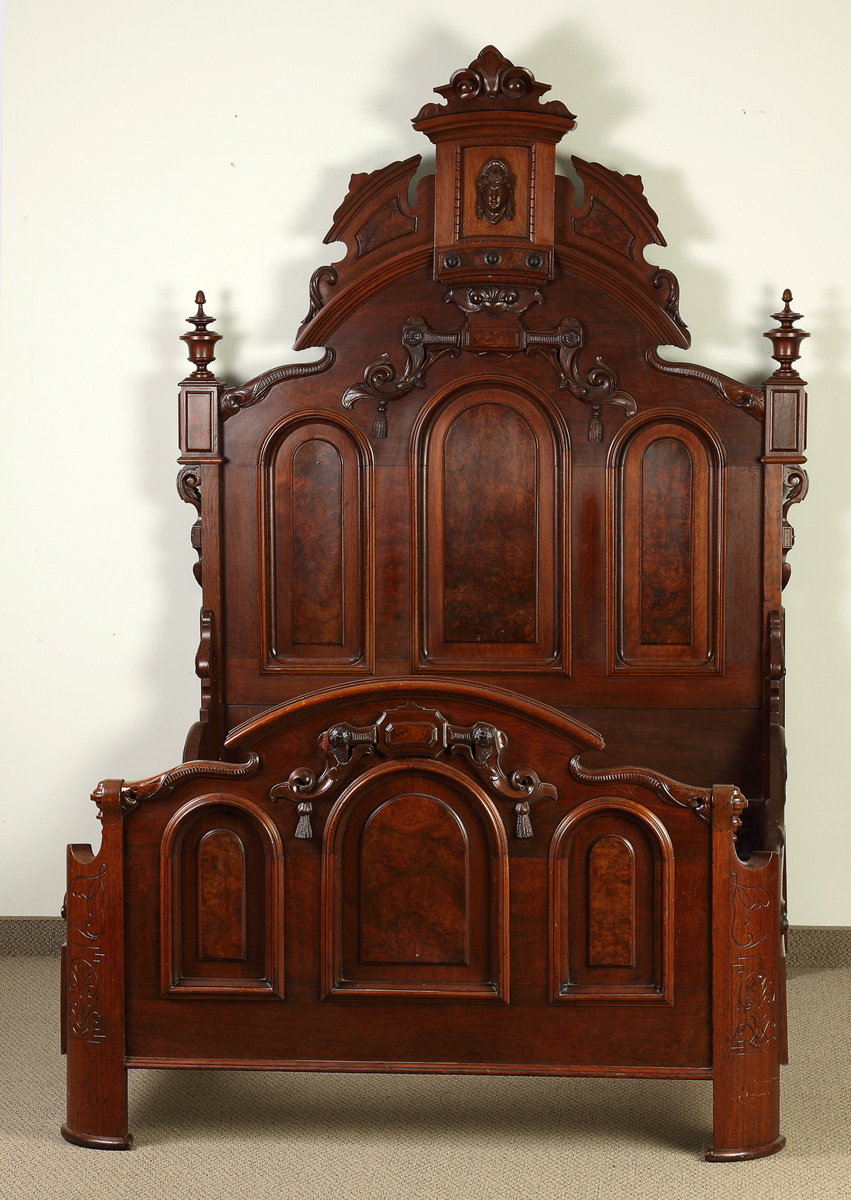 Victorian Carved Walnut Bed 19th 13678e