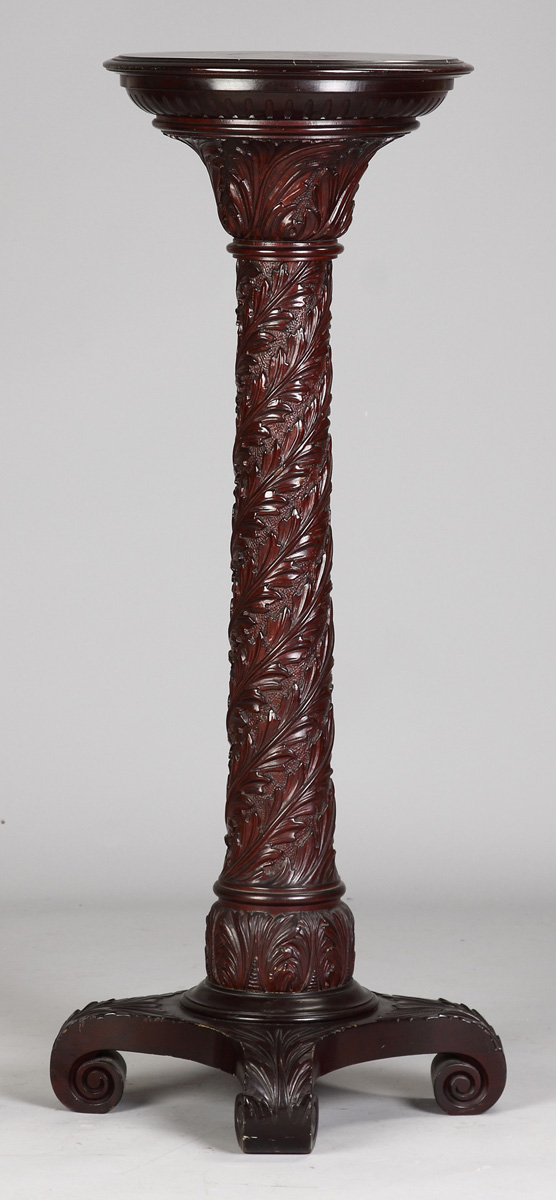 Carved Mahogany Pedestal w Acanthus 13679d