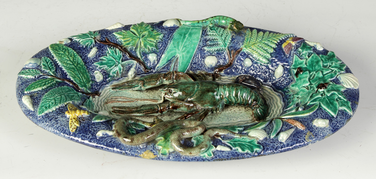 Majolica Dish w Lobster Shells 1367df