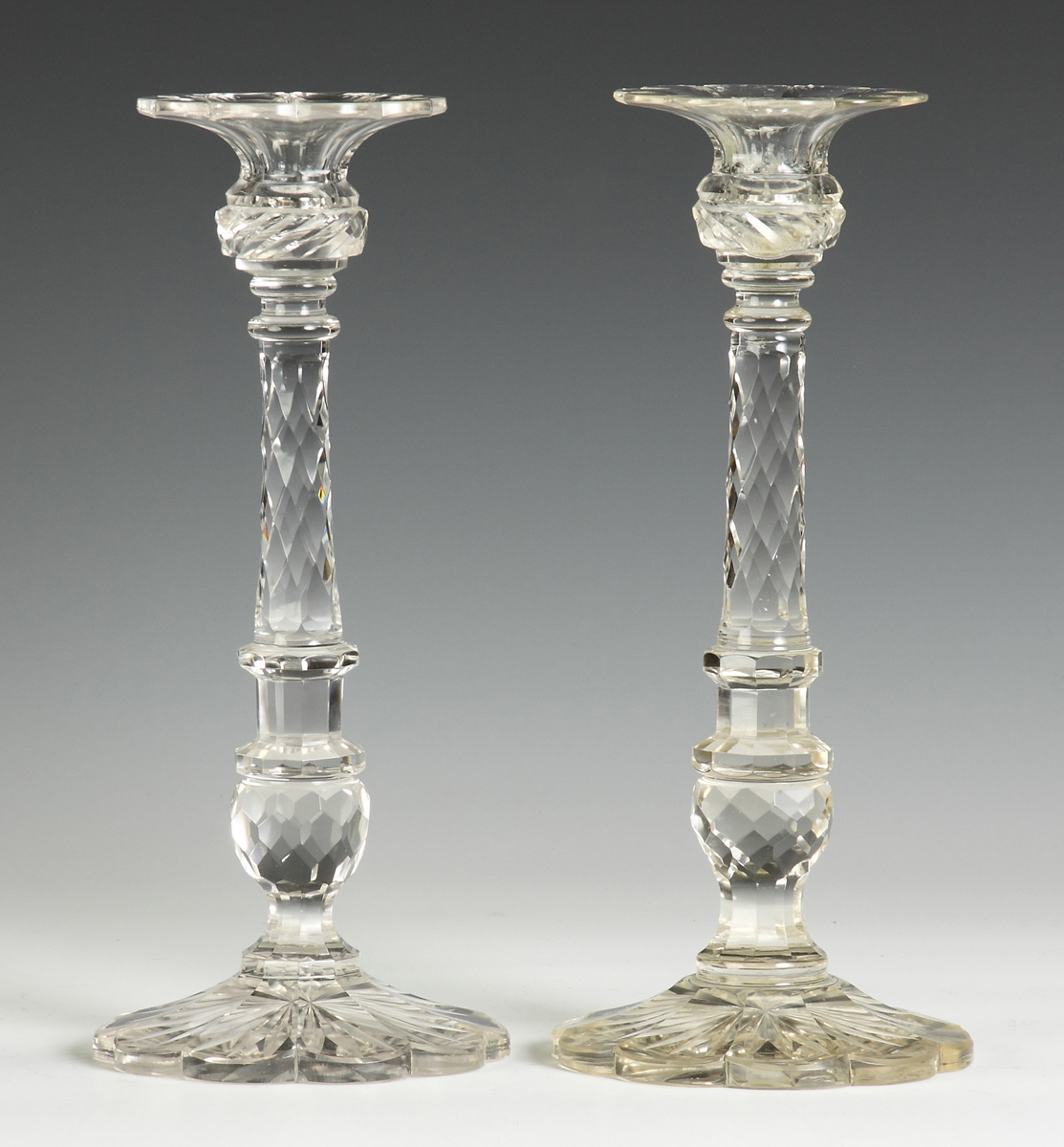 Pr Cut Glass Candlesticks 19th 136873