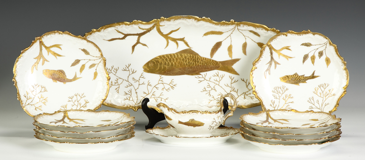 Limoges Fish Set w/Tray 10 Plates &