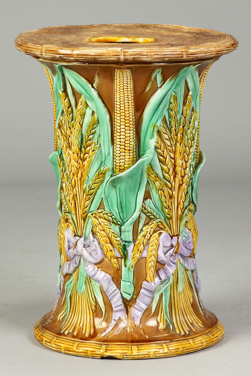 Majolica Garden Seat 19th cent. W/corn