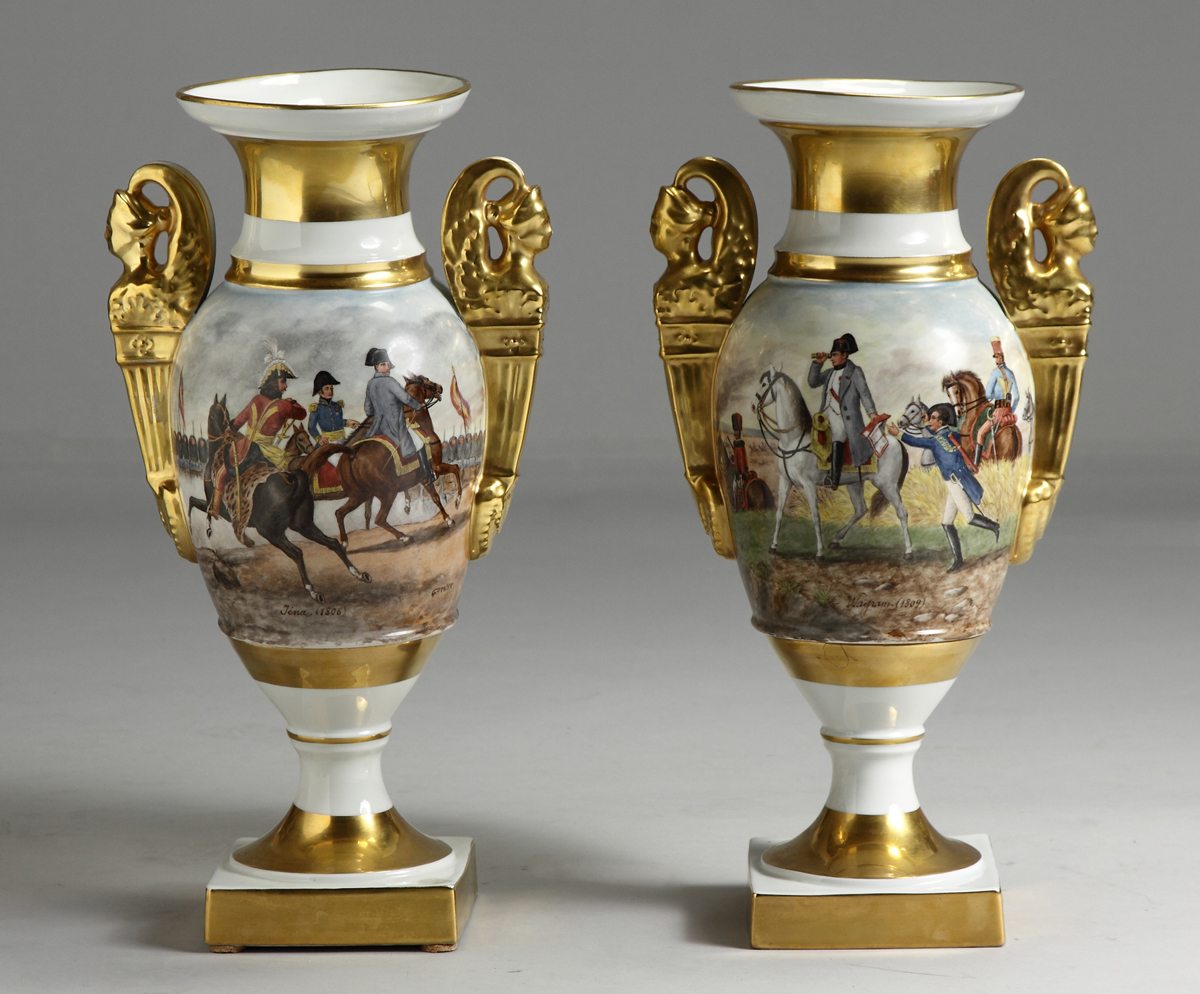 Pair of Old Paris Vases w/Napoleon Battle