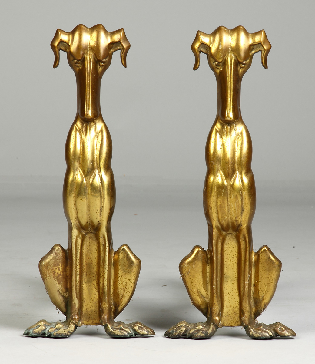 Pair of Brass Stylized Dog Andirons 1368ac