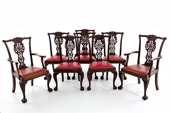 Set of eight English carved mahogany