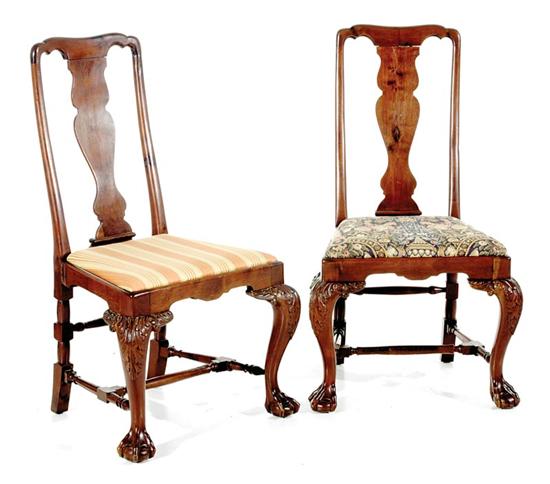 Pair Queen Anne style carved mahogany