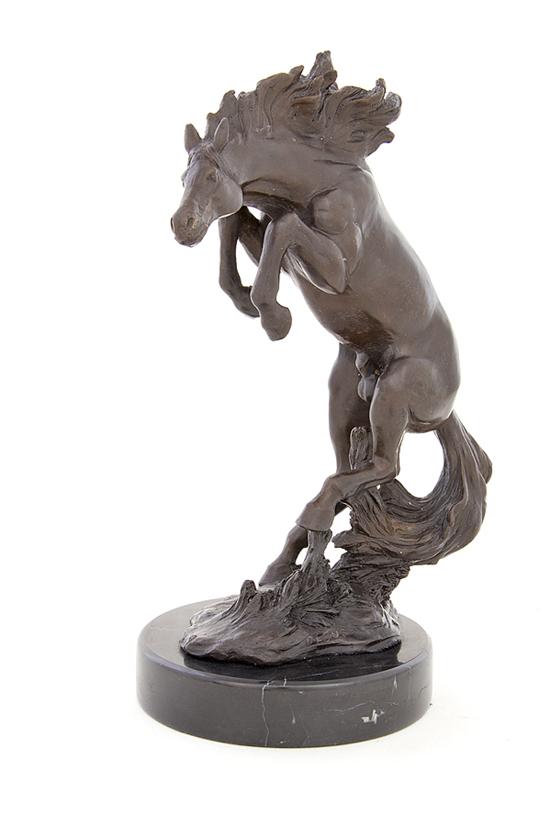 Bronze sculpture of a rearing horse