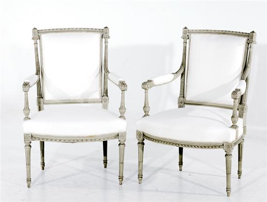 Pair Louis XVI style painted fauteuil 136a2b