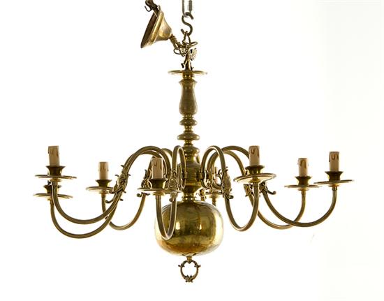 Dutch brass chandelier eight lights