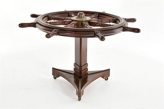 Oak ship's wheel 19th century eight-spoke