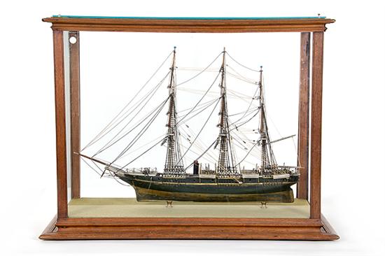 Carved wood sailing ship model