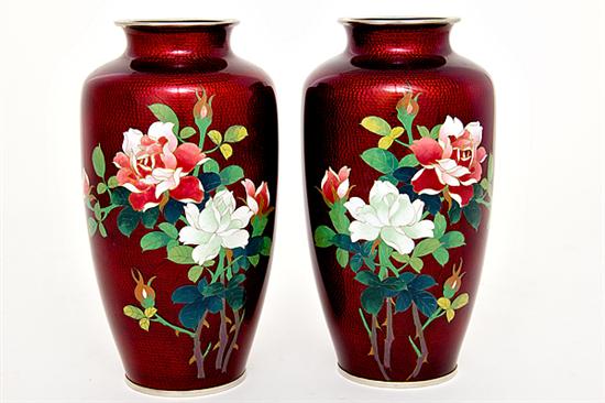 Pair Japanese cloisonne vases circa