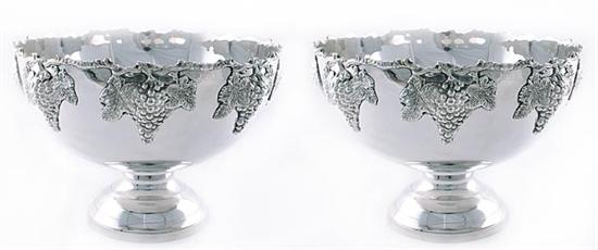 Pair silverplate punch bowls deep round