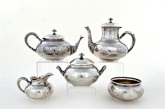 Whiting sterling five-piece tea