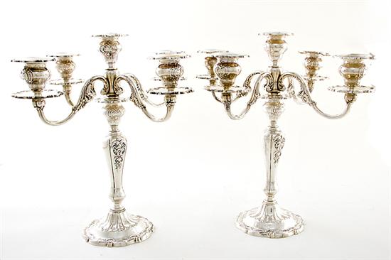 Pair Gorham sterling five-light