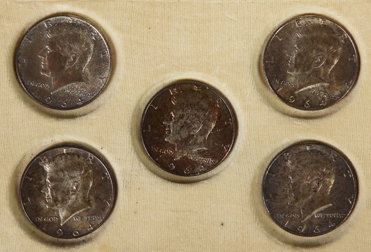 5 - 1964 Silver Half Dollars Dia.
