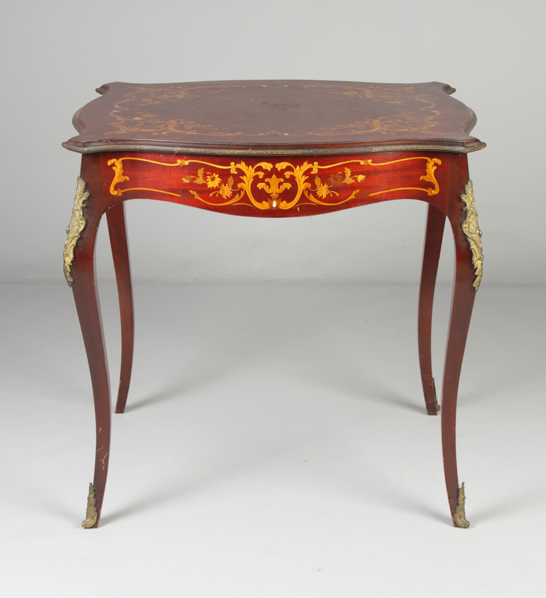 Mahogany Inlaid Table w/brass mounts.