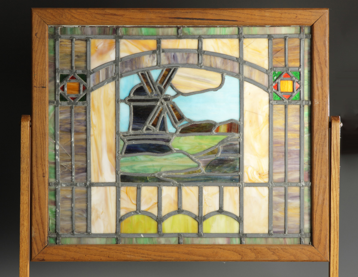 Leaded Glass Window w Windmill 136d09