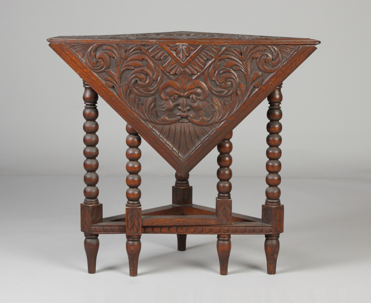 Carved Oak Tuck-Away Table Carved