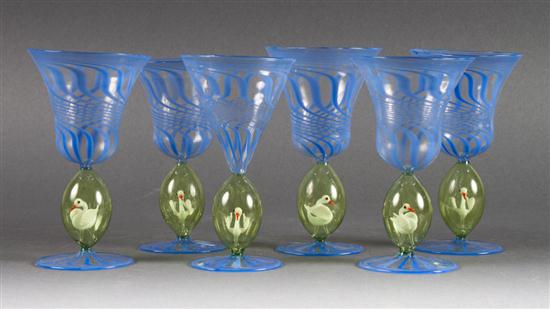 Set of six Venetian blown glass