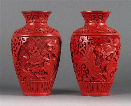 Pair of Chinese cinnabar lacquer