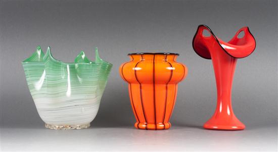 Three contemporary art glass vases