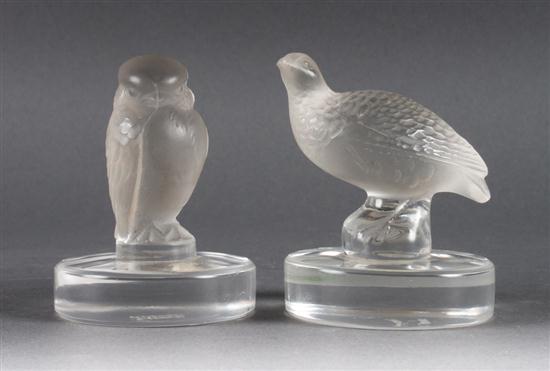 Two Lalique partial frosted glass bird-form