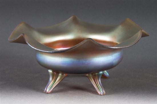 Steuben aurene glass footed nut