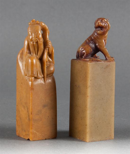 Two Chinese carved soapstone seals