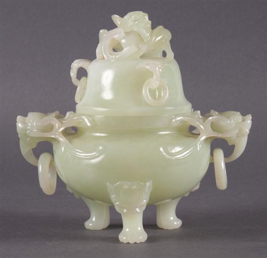 Chinese jade censer 20th century; dragon-form