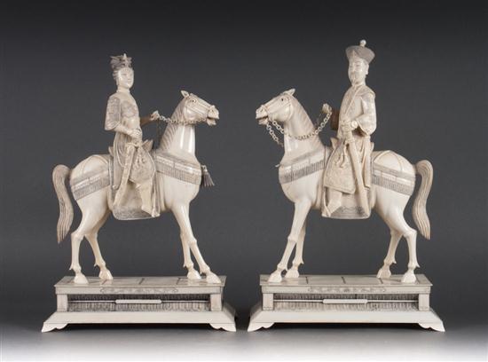 Pair of Chinese carved ivory equestrian 136ec7