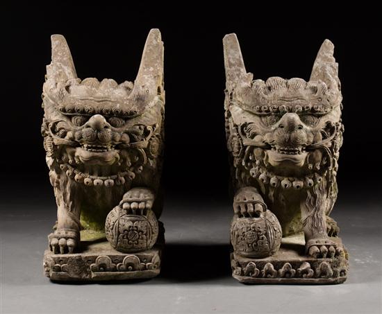 Pair of Thai carved lava stone