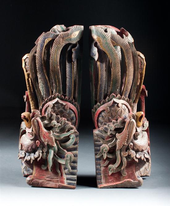 Pair of Chinese carved and polychromed