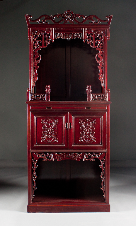 Chinese carved hardwood display cabinet