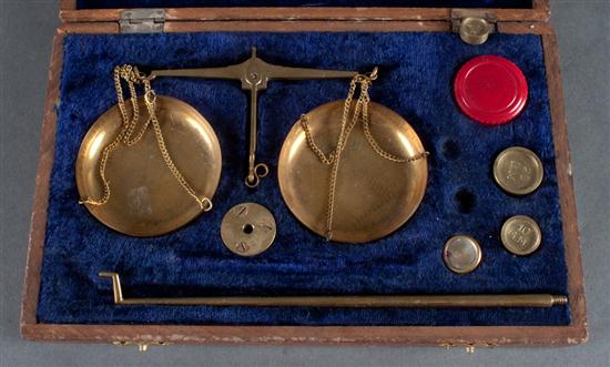 Brass jewelers scale in fitted wood