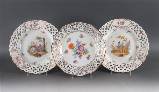 Three Dresden porcelain reticulated
